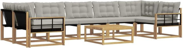 vidaXL Outdoor-Sofagarnitur 8-teilig in Weiß, Hellgrau und Braun mit Holzoptik, B/T/H: 79 x 79 x 37 cm - Bild 1