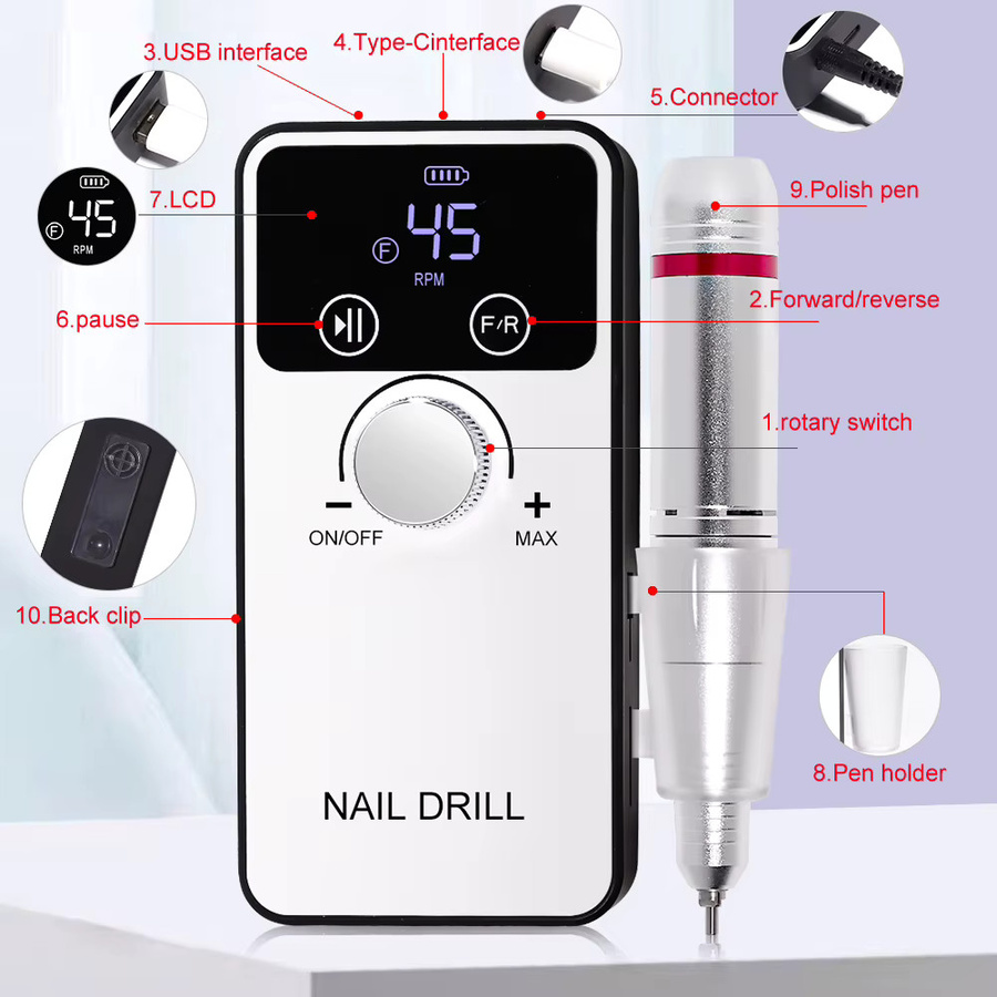 MOSKANY Elektrischer Nagelbohrer, Weiß, Unisex - Bild 4
