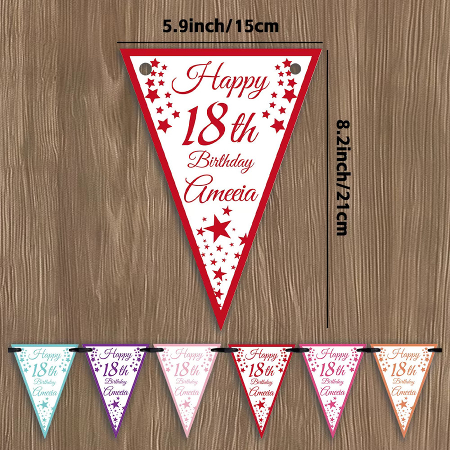 Personalisierte Geburtstagsbanner Partydekoration aus Papier mit 16 Wimpeln in Lila und Mehrfarbig inklusive 5 m Band - Bild 2