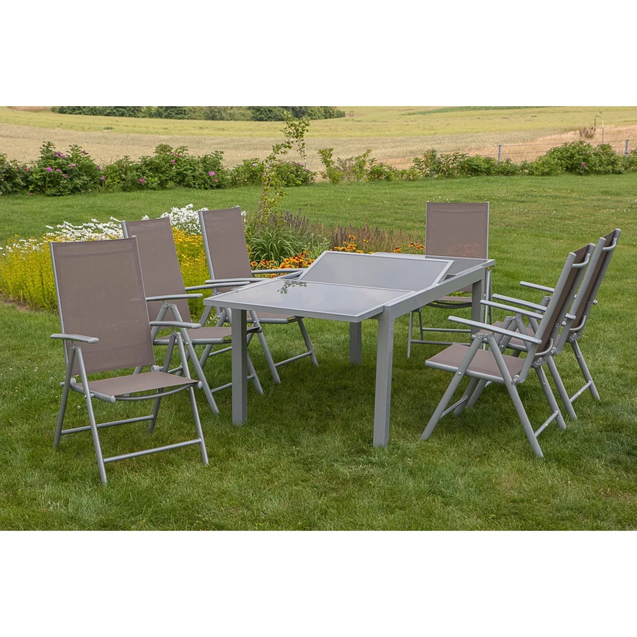 Merxx Gartenmöbel-Esstisch-Set Amalfi, 7-teilig, beige, Tisch aus Aluminium und Glas mit Teleskop-Auszug, B/T/H: 160 x 90 x 75 cm bis 220 x 90 x 75 cm - Bild 2