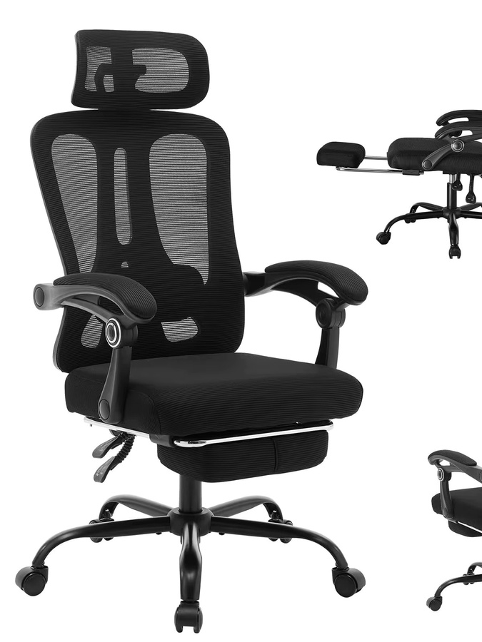 Garvee ergonomischer Gaming-Stuhl mit hoher Rückenlehne und Kopfstütze, atmungsaktives Mesh-Gewebe, verstellbare Lendenstütze und ausziehbare Fußstütze, drehbarer Bürostuhl in Schwarz - Bild 8