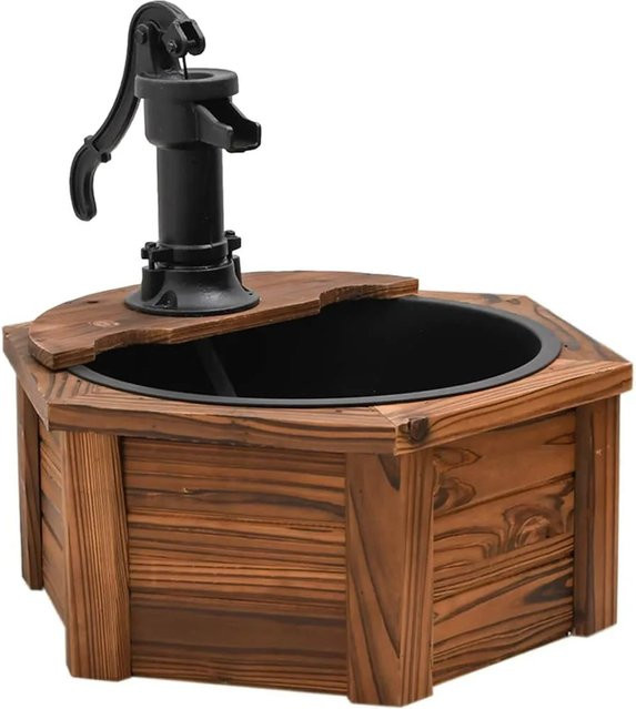vidaXL Gartenbrunnen aus Tannenholz mit Pumpe in Braun, B/T/H: 57 x 57 x 53 cm - Bild 1