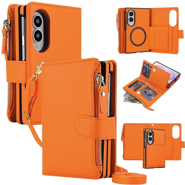 Lederhülle für Samsung Galaxy Z Fold8 in Orange mit Kartensteckplatz und MagSafe Funktion als Stoßfeste Klapphülle mit Buchständer - Bild 1
