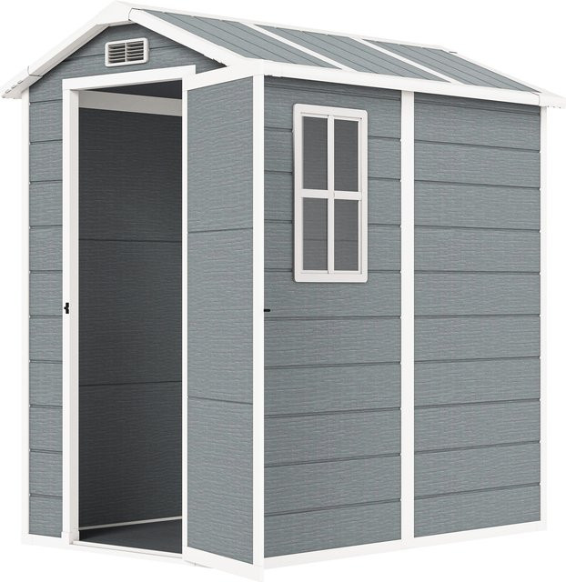 Outsunny Gartenhaus Grau mit Pultdach und Fenster als Geräteschuppen und Fahrradgarage aus Aluminium, B/T/H: 131 x 186 x 198 cm - Bild 1