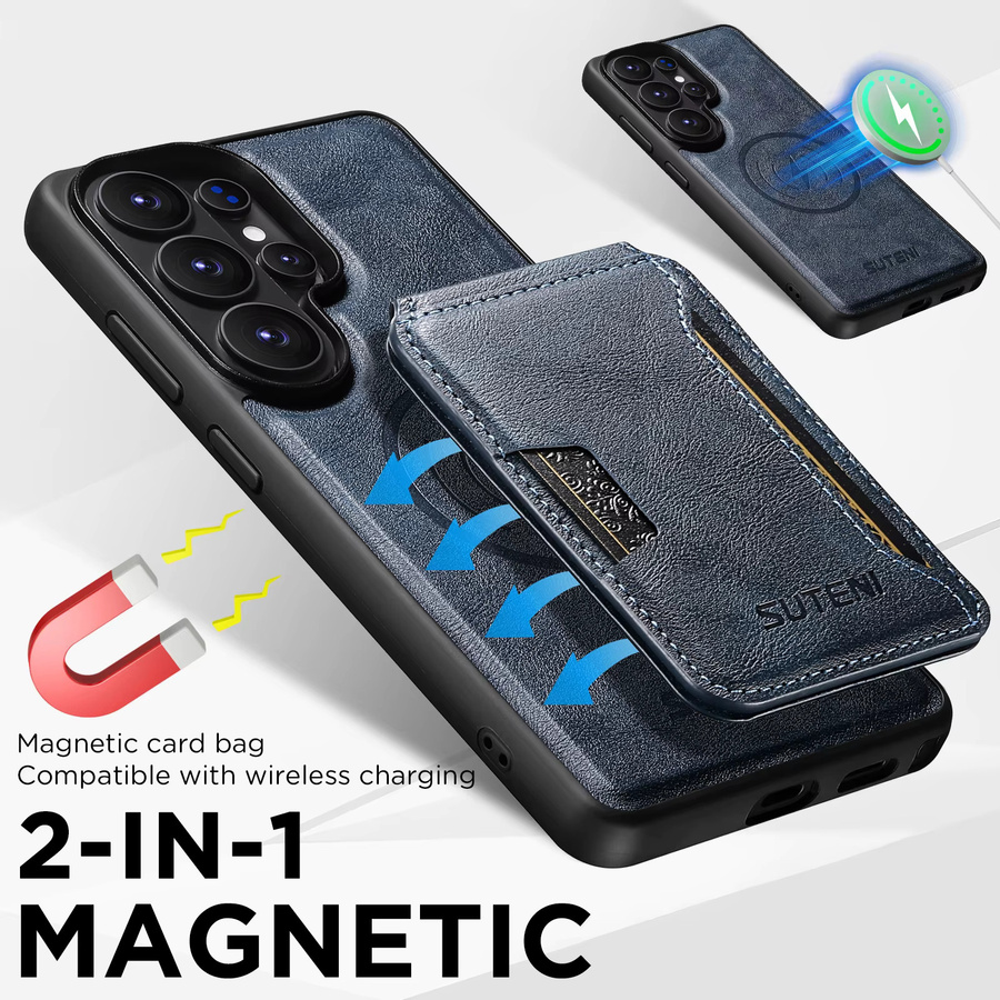 SUTENI 2-in-1 Kunstleder Handyhülle mit Kartenhalter und Ständer für Samsung Galaxy S26 Ultra, S25, S24, S23, Blau, Magnetisches kabelloses Laden - Bild 5