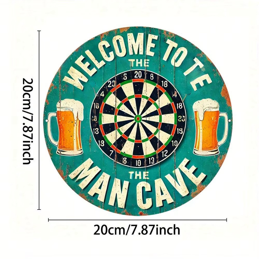 Rundes Metall-Wandkunst Schild CIFBUY für die Männerhöhle, Retro Aluminium-Dekoration für Sportbar und Bier-Darts, Durchmesser: 20,32 cm, Mehrfarbig - Bild 2