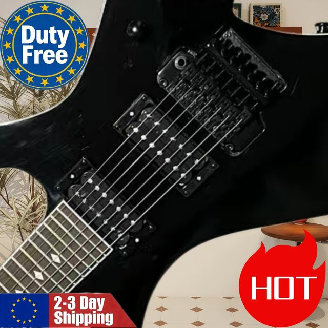 OUCEY Rockgitarre mit 7-Saiten und schwarzem Palisanderhals für Anfänger und Fortgeschrittene in Schwarz - Bild 1