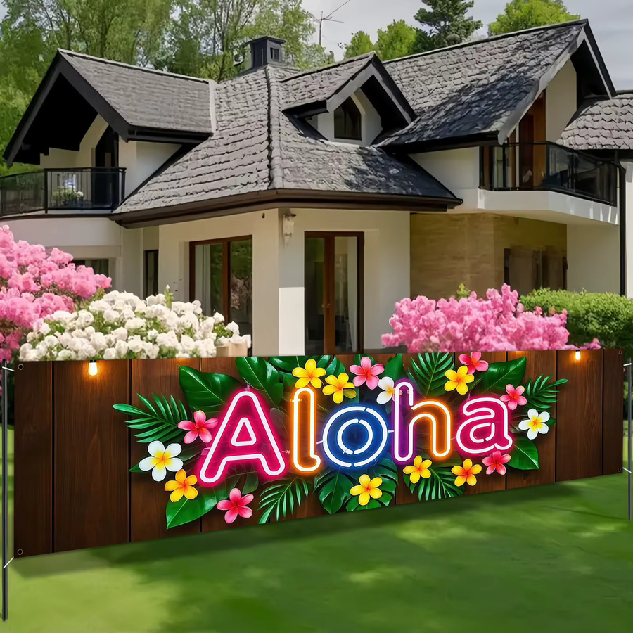 VIKAMA Aloha Banner mit tropischem Blumenmuster in Multicolour für Sommerpartys und Poolpartys, B/H: 180 x 35 cm - Bild 4