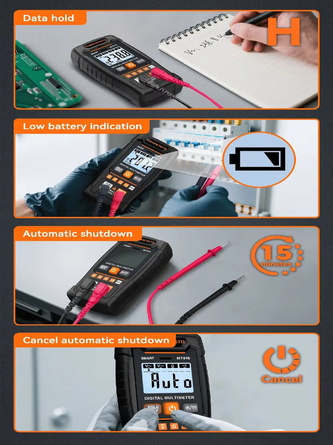POROMETISTO MT01S Digitalmultimeter mit 4000 Zählungen, Auto-Range-Multitester für 0,8–600 V AC/DC-Spannung, Ohm und NCV-Kontinuitätstester - Bild 7