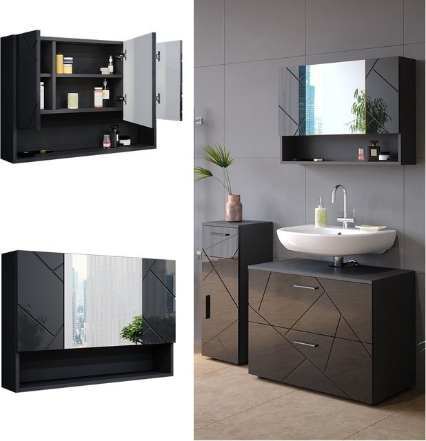 Vicco Spiegelschrank Irma Anthrazit Hochglanz modern B/H: 80 x 55 cm - Bild 1