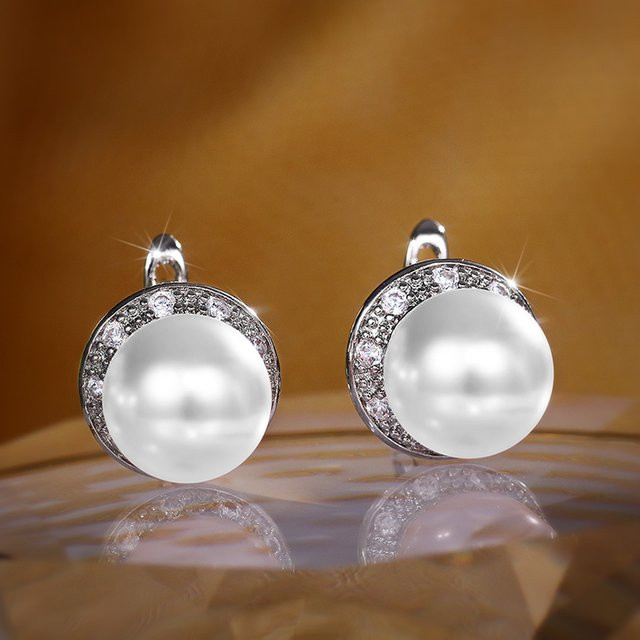 Huitan Ohrringe, Silber Farbe, Imitation Perle, Damen - Bild 1