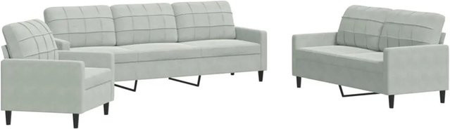 vidaXL 3-teiliges Sofaset aus Samt in Hellgrau mit Kissen und Metallgestell - Bild 1