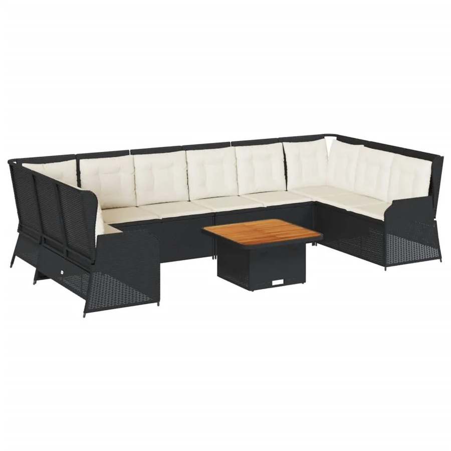 vidaXL 7-tlg Garten-Lounge-Set in L-Form aus schwarzem PE-Rattan mit wetterfesten Kissen und pulverbeschichtetem Stahlgestell - Bild 2