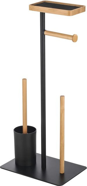 MSV Teiki 3-in-1 WC-Garnitur aus Bambus und Stahl in Schwarz-Braun, H x B x T: 67 x 29,5 x 20 cm - Bild 1