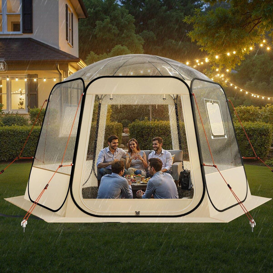 Buying Solutions MB Pop-up Blasen Zelt mit 540 Grad Panorama, Wasserdichtes Iglu Campingzelt mit Fenstern, B/T/H: 336 x 305 x 220 cm, Transparent/Beige/Schwarz - Bild 4