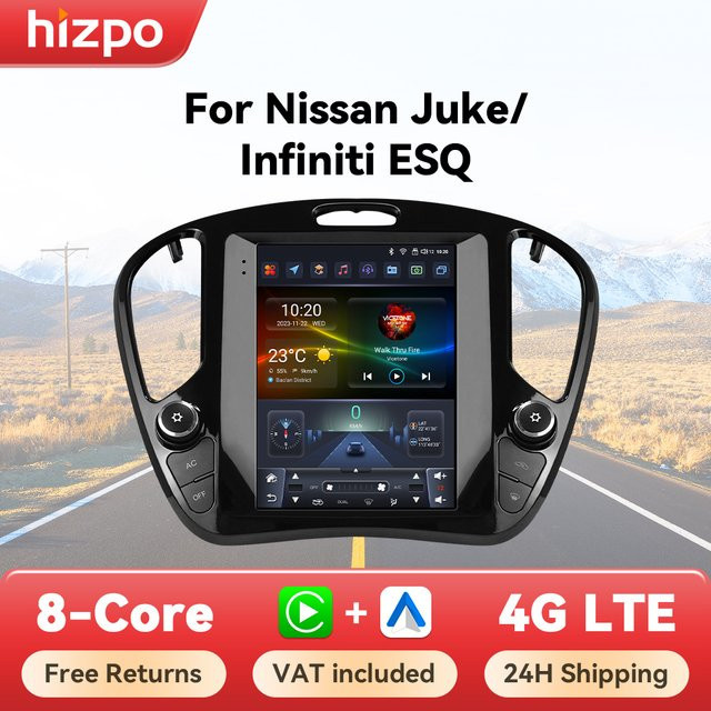 Hizpo Multimedia Autoradio mit CarPlay, Android Auto, GPS, WiFi und 4G für Nissan Juke 2011-2018 und Infiniti ESQ 2014-2019 in Schwarz - Bild 1