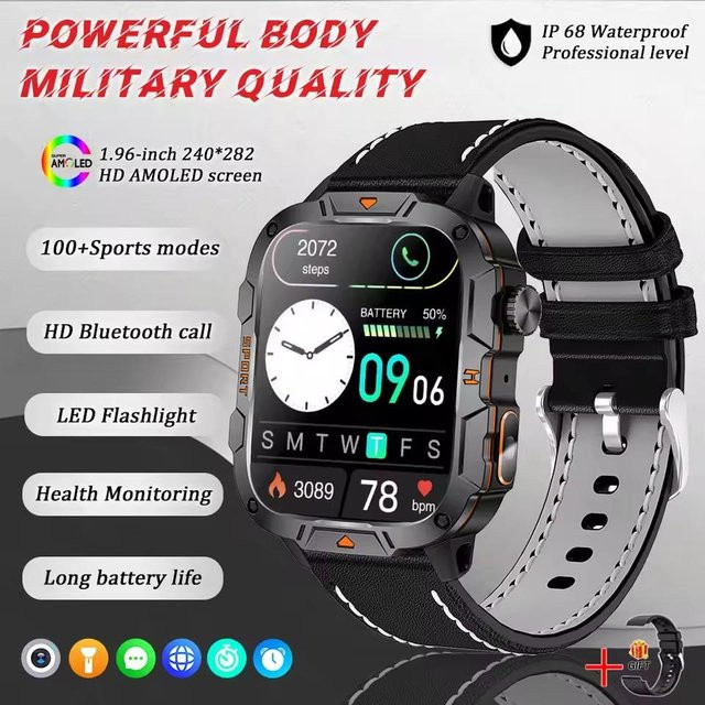 Xiaomi Outdoor-Sport Smartwatch für Herren mit GPS, 5ATM Wasserdichtigkeit, Bluetooth-Anruffunktion und 1,96 Zoll HD-Display in Silber mit Lederarmband - Bild 1