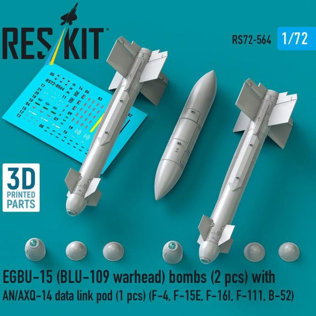 ResKit Models EGBU-15 (BLU-109 warhead) bombs, 2 pcs, mit AN/AXQ-14 data link pod, 1 pcs, 3D Printed - Bild 1