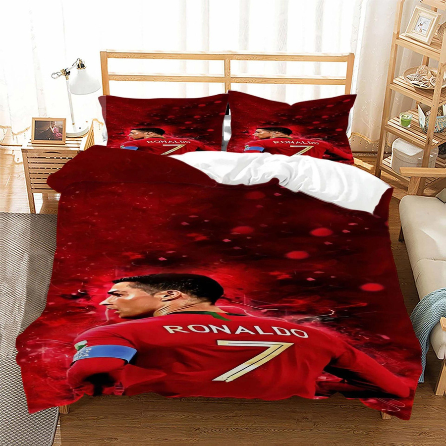 Flylo Fußball Cr7 Bettwäsche-Set mit Ronaldo Motiv, 3-teilig aus Mikrofaser, B/T: 200 x 200 cm - Bild 1