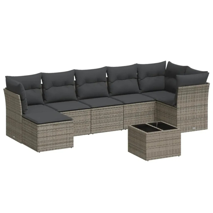 vidaXL 8-teilige Garten-Sofagarnitur aus Poly-Rattan in Grau mit Kissen aus Polyester und pulverbeschichtetem Stahl - Bild 2