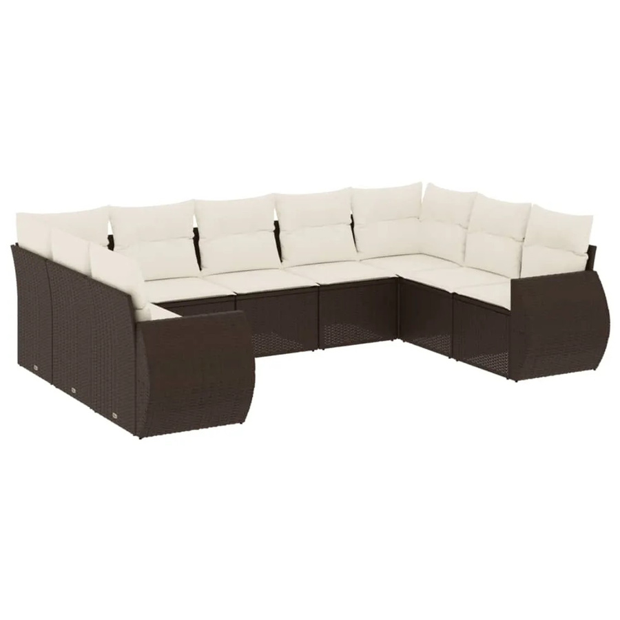 vidaXL 9-teilige Garten-Sofagarnitur in U-Form aus braunem Poly-Rattan mit Sitzkissen und Rückenkissen - Bild 2