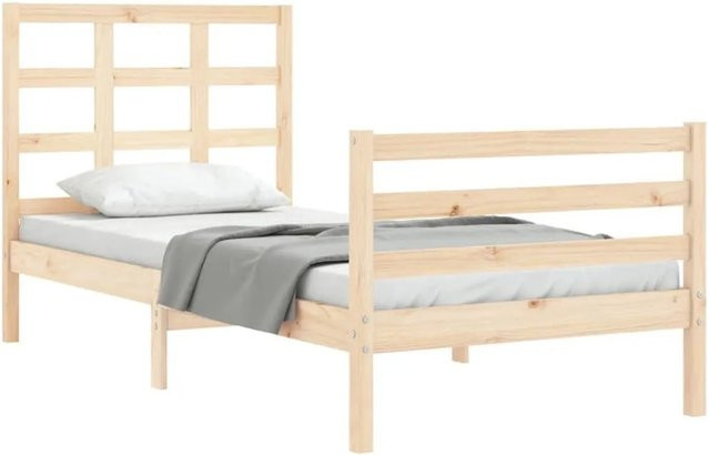 vidaXL Massivholzbett aus Kiefernholz mit Kopfteil in Braun, B/T/H: 100 x 200 x 105,5 cm - Bild 1