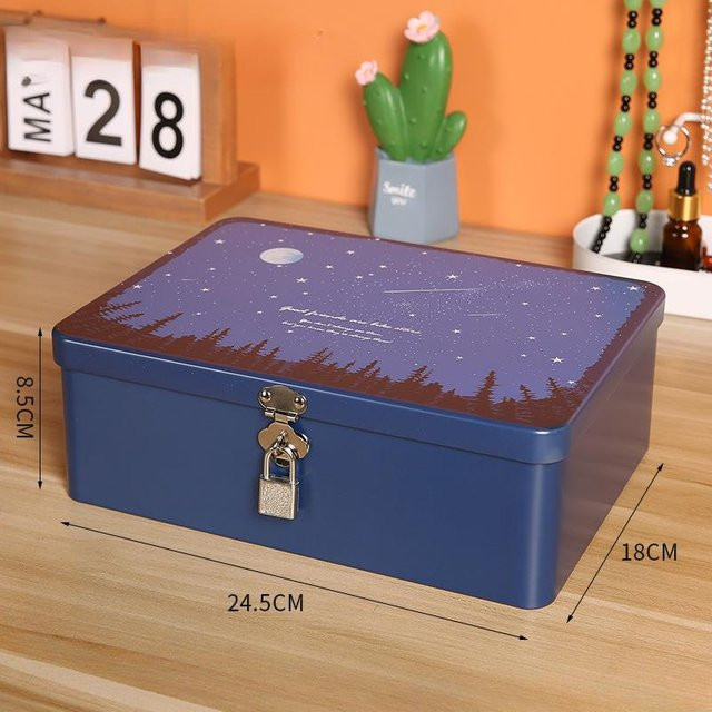 Retro Eisenkiste mit Schloss und Schlüssel von Yiran Furniture in Blau zur Aufbewahrung von Schmuck und Kosmetik - Bild 1
