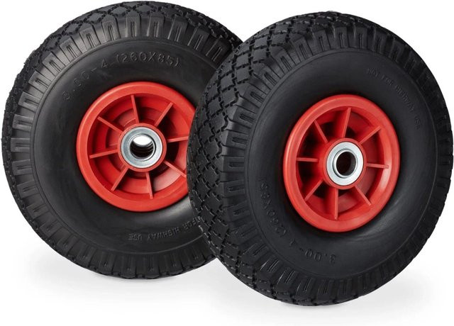 Relaxdays Sackkarrenrad 2er Set aus PU-Gummi in Schwarz-Rot, pannensicher und kugelgelagert, Durchmesser: 26 cm, Gewicht: 0,8 kg - Bild 1