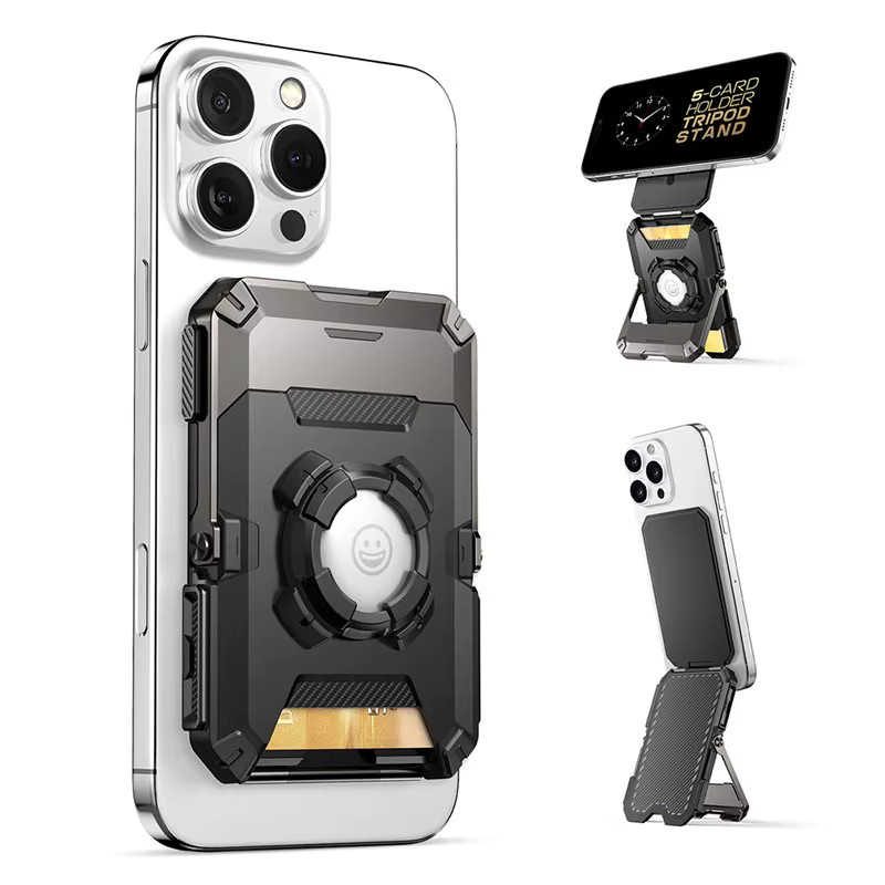 SUPCASE MagSafe Wallet mit AirTag-Halterung und Telefonstativ in Schwarz - Bild 5