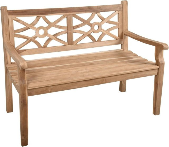 DELUKE Gartenbank OLIVER 2-Sitzer aus Teakholz in Natur Braun, wetterfest, Breite: 120 cm - Bild 1