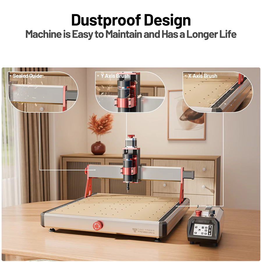 Twotrees TTC450 Ultrahochpräziser CNC-Fräser mit 500 W Spindel als 3-Achsen/4-Achsen-Frässchneidemaschine und Metall-Lasergravierer - Bild 3