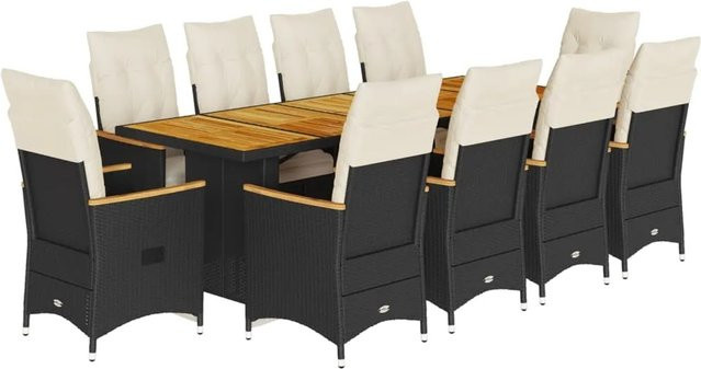 vidaXL 11-tlg Garten-Bistro-Set aus Poly-Rattan und Akazienholz mit Kissen in Schwarz - Bild 1