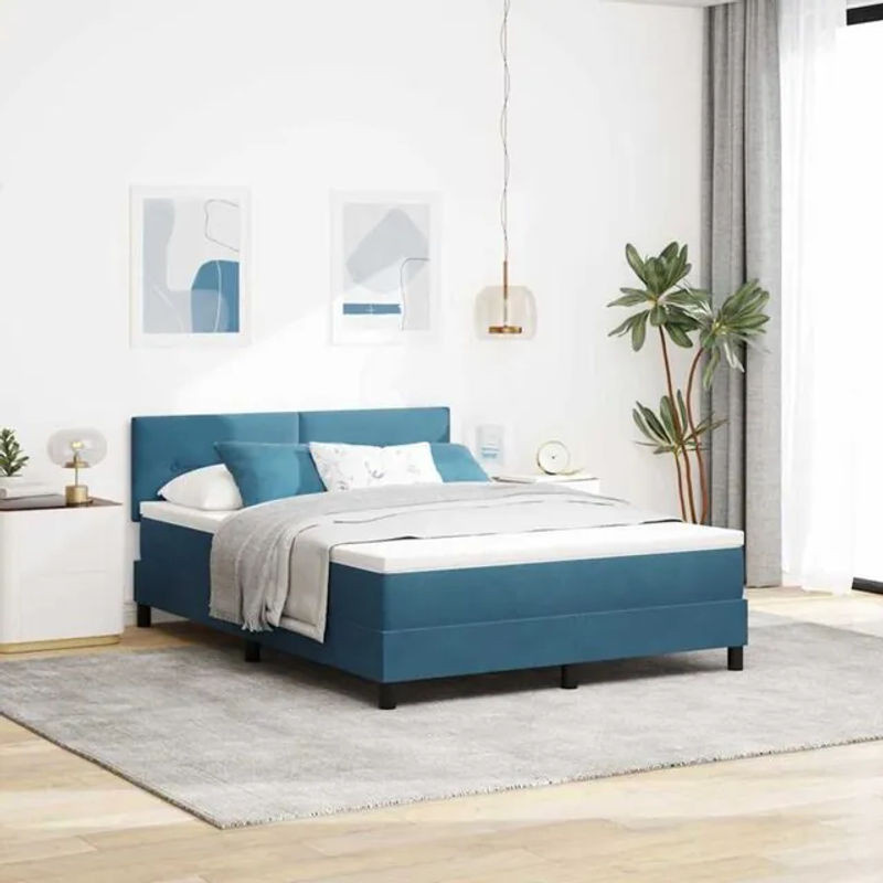 vidaXL Boxspringbett mit Matratze aus Samt in Dunkelblau, B/T/H: 140 x 190 cm - Bild 1