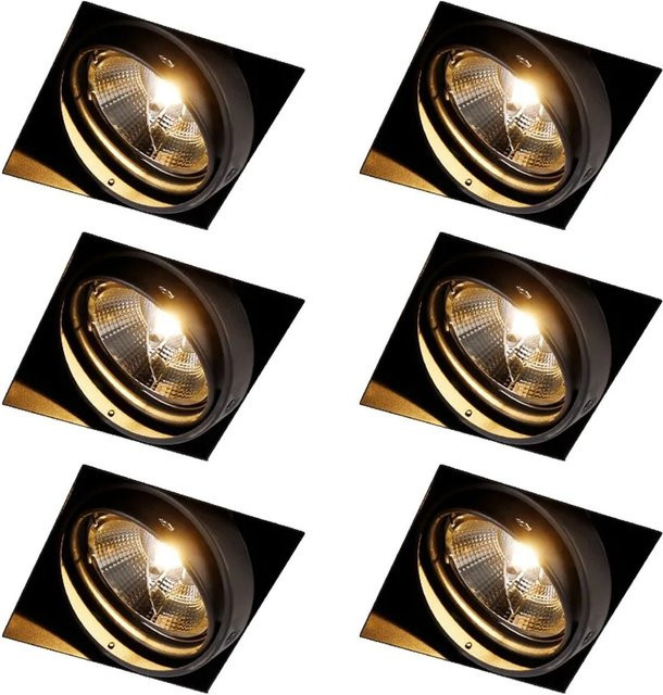 QAZQA Set mit 6 Einbaustrahlern Schwarz GU10 AR111 Trimless Oneon minimalistisch verstellbar - Bild 1
