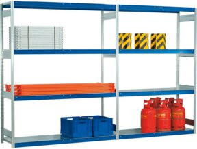 Regalwerk EMIL-Weitspannregal mit Stahlpaneel in Blau, H x B x T: 300 x 175 x 60 cm, 4 Fachebenen - Bild 1