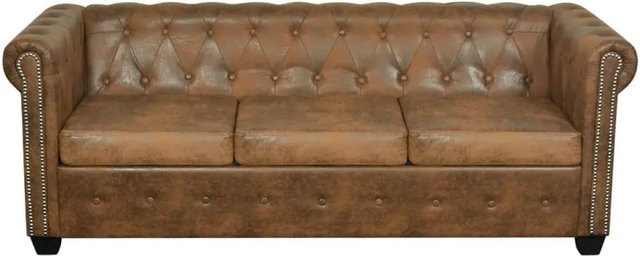 vidaXL Chesterfield-Sofa 3-Sitzer aus Kunstleder in Braun mit Massivholzrahmen, B/T/H: 200,5 x 76,0 x 70,0 cm - Bild 1