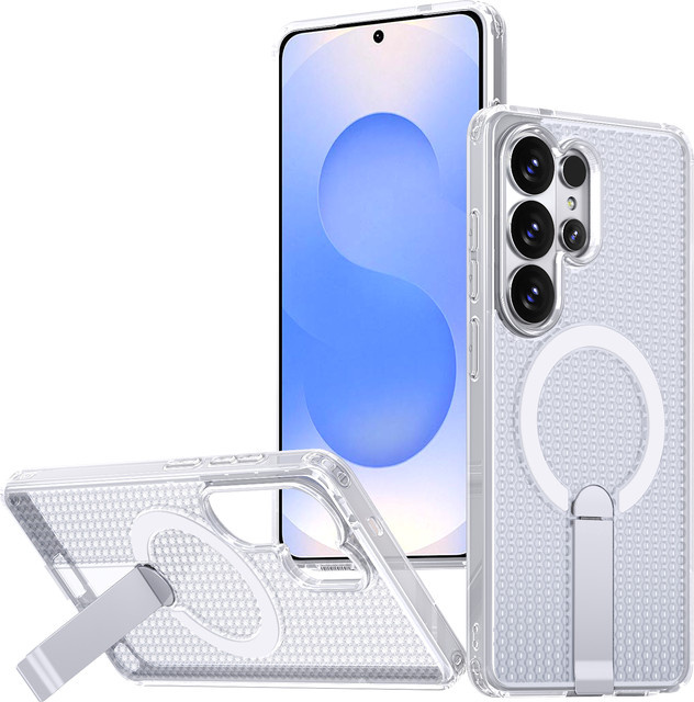 szHAIyu Handyhülle mit Ständer und magnetischer Kabellose Ladeabdeckung für Samsung Android, Transparent/Blau - Bild 1