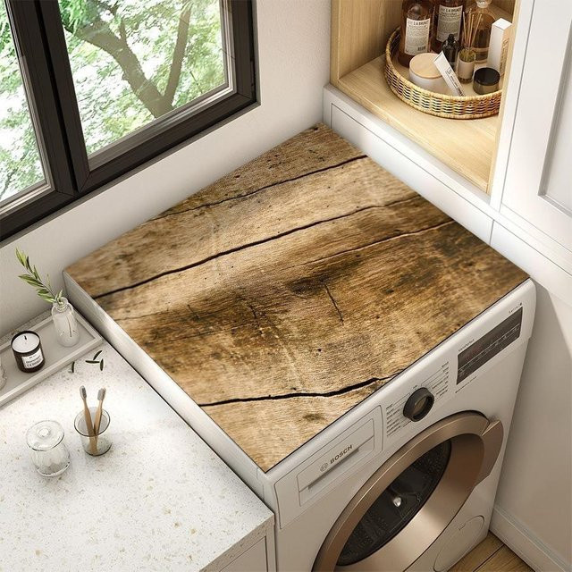 Warm Magpie Home Waschmaschinenabdeckung mit Holzmaserung und Anti-Rutsch-Pad in Braun, B/T: 40 x 40 cm - Bild 1