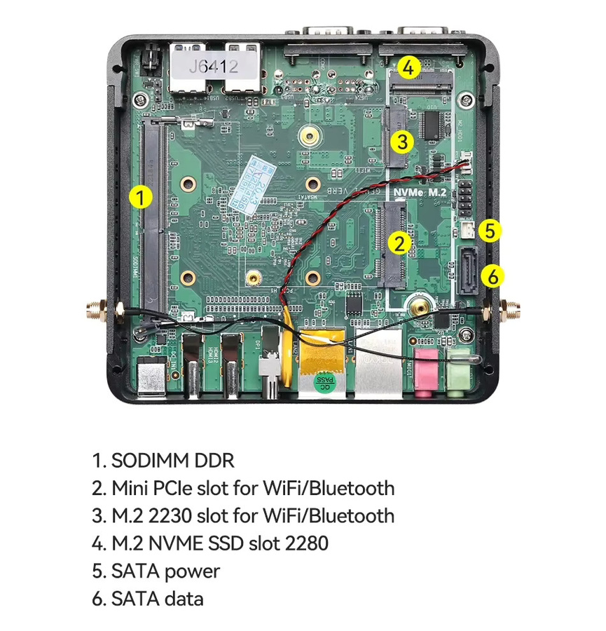 2LAN2COM Industrie-Mini-PC mit Intel Celeron J6412/N100, Schwarz, unterstützt Windows 10/11 und Linux Pfense, mit 4x USB, 1x DP1.4 und 2x HDMI 2.0 - Bild 2