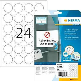 Herma Movables® Haftetiketten weiß, rund, Ø 40 mm, bedruckbar, Papier, 600 Stück auf 25 Blatt A4 - Bild 1