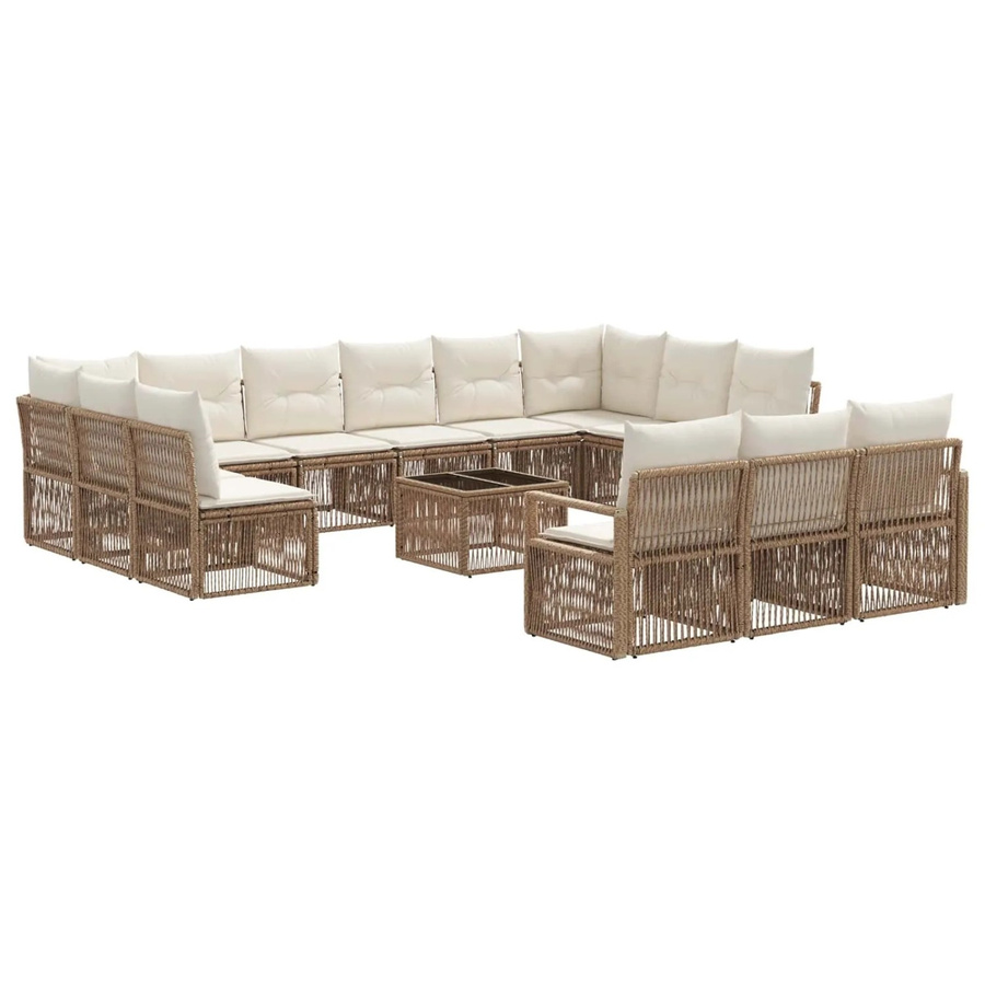 vidaXL Gartensofa-Set 14-teilig in U-Form, Beige, Poly-Rattan mit Polsterung und Armlehnen - Bild 2
