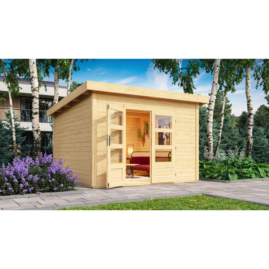Karibu Holz-Gartenhaus Karlskoga 3 mit Pultdach in Natur, B/T: 305 x 305 cm - Bild 2