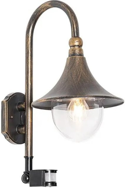 QAZQA Außenwandleuchte Daphne in antikGold mit Bewegungsmelder, IP44, E27, Höhe: 35,0 cm, Breite: 25,5 cm, Tiefe: 14,0 cm - Bild 1