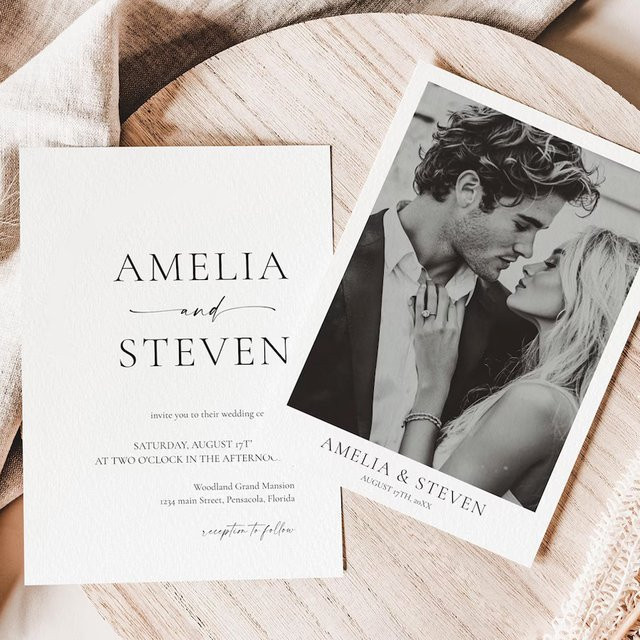 Personalisierte Hochzeitseinladungen mit Foto, doppelseitig bedruckt, Farbe Weiß - Bild 1