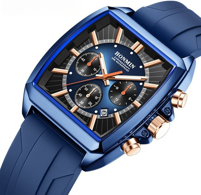 HONMIN Chronograph, Quarzuhr, eckig, Silber, Silikon, Herren - Bild 1