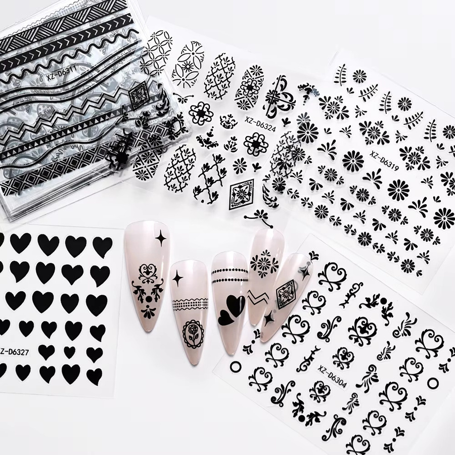 MAFANAILS Nagelaufkleber, 3D Stern und Herz, Schwarz, 30 Stück - Bild 4
