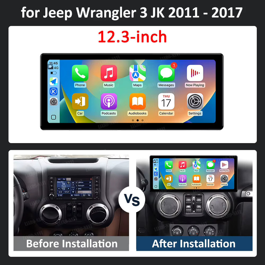 LIARO-NAVI Android 15 Multimedia Player mit GPS, WiFi und Bluetooth für Jeep Wrangler JK 2011-2017, QLED HD Bildschirm, Drahtloses CarPlay, Schwarz - Bild 5