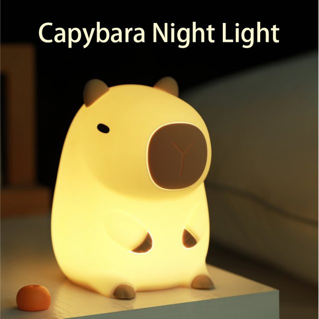 GGBEE Capybara Nachtlicht aus Silikon mit Touch-Steuerung, USB wiederaufladbare LED Lampe mit Timer und warmweißem Licht in Beige - Bild 1