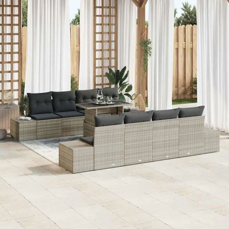 Vidaxl Garten-Sofa-Set aus Polyrattan mit 7-teiligen Kissen in Grau, Modernes Loungemöbel-Set, B/T/H: 100 x 55 x 73 cm - Bild 1
