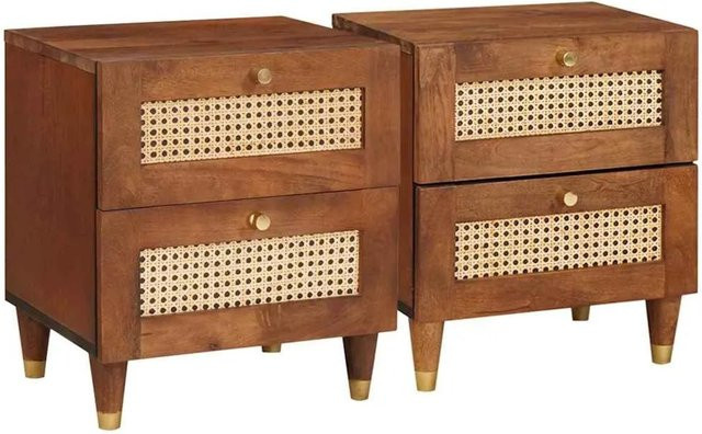 Set aus 2 vidaXL Nachttischen mit Schubladen aus Massivmangoholz in Braun, B/T/H: 40 x 33,5 x 46 cm - Bild 1
